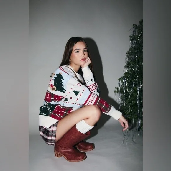 Patchwork Holiday Print Long Sleeve Knit Christmas Sweater - Sunday Edition - Picture 8 of 8